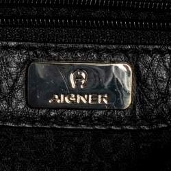 Pre Owned Aigner Black/Grey Signature Coated Canvas And Leather Tote