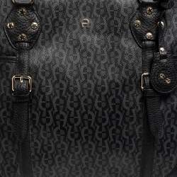 Pre Owned Aigner Black/Grey Signature Coated Canvas And Leather Tote