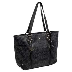Pre Owned Aigner Black/Grey Signature Coated Canvas And Leather Tote