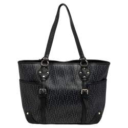 Pre Owned Aigner Black/Grey Signature Coated Canvas And Leather Tote