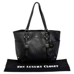 Pre Owned Aigner Black/Grey Signature Coated Canvas And Leather Tote