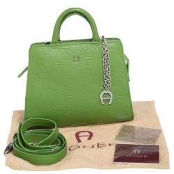 Pre Owned Aigner Green Grained Leather Cybill Tote