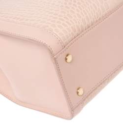 Pre Owned Aigner Pale Pink Crocodile Embossed Leather Cavallina Tote