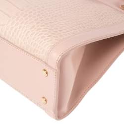 Pre Owned Aigner Pale Pink Crocodile Embossed Leather Cavallina Tote