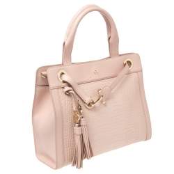 Pre Owned Aigner Pale Pink Crocodile Embossed Leather Cavallina Tote