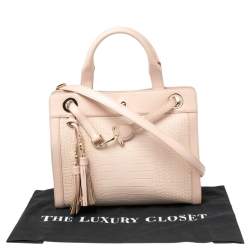 Pre Owned Aigner Pale Pink Crocodile Embossed Leather Cavallina Tote