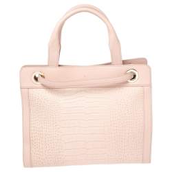 Pre Owned Aigner Pale Pink Crocodile Embossed Leather Cavallina Tote