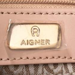 Pre Owned Aigner Pale Pink Crocodile Embossed Leather Cavallina Tote