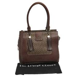Pre Owned  Aigner Brown Signature  Coated Canvas and Leather Tassel Satchel