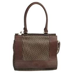 Pre Owned  Aigner Brown Signature  Coated Canvas and Leather Tassel Satchel