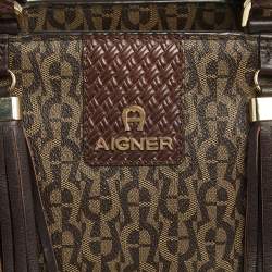 Pre Owned  Aigner Brown Signature  Coated Canvas and Leather Tassel Satchel