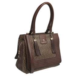 Pre Owned  Aigner Brown Signature  Coated Canvas and Leather Tassel Satchel