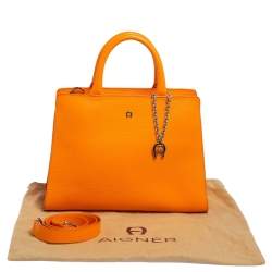 Pre Owned Aigner Orange Leather Cybill Tote