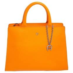 Pre Owned Aigner Orange Leather Cybill Tote