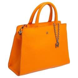 Pre Owned Aigner Orange Leather Cybill Tote