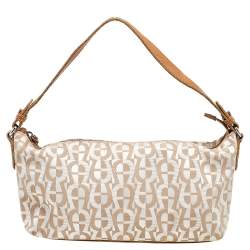 Aigner Beige/Cream Canvas And Leather Baguette