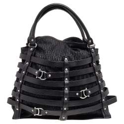 Pre Owned Aigner Black Fabric and Leather Cage Tote