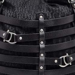 Pre Owned Aigner Black Fabric and Leather Cage Tote