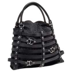 Pre Owned Aigner Black Fabric and Leather Cage Tote