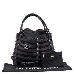 Pre Owned Aigner Black Fabric and Leather Cage Tote