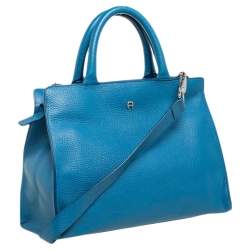 Pre Owned Aigner Blue Pebbled Leather Cybill Tote