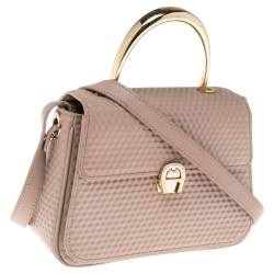 Pre Owned Aigner Pink Leather Genoveva Top Handle Bag