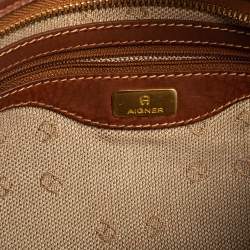Pre Owned Aigner Brown Signature Canvas and Leather Baguette Shoulder Bag