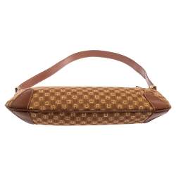 Pre Owned Aigner Brown Signature Canvas and Leather Baguette Shoulder Bag