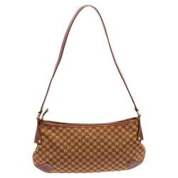 Pre Owned Aigner Brown Signature Canvas and Leather Baguette Shoulder Bag
