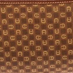 Pre Owned Aigner Brown Signature Canvas and Leather Baguette Shoulder Bag