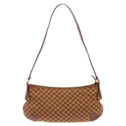 Pre Owned Aigner Brown Signature Canvas and Leather Baguette Shoulder Bag