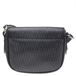 Aigner Grey/Black Signature Coated Canvas And Leather Flap Messenger Bag