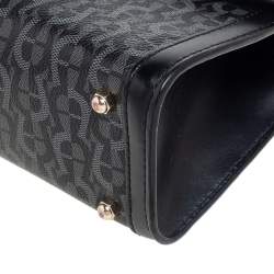 Pre Owned Aigner Black/Grey Signature Coated Canvas and Leather Small Fiorentina Top Handle Bag