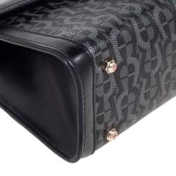 Pre Owned Aigner Black/Grey Signature Coated Canvas and Leather Small Fiorentina Top Handle Bag