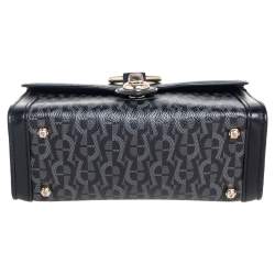 Pre Owned Aigner Black/Grey Signature Coated Canvas and Leather Small Fiorentina Top Handle Bag