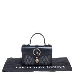 Pre Owned Aigner Black/Grey Signature Coated Canvas and Leather Small Fiorentina Top Handle Bag