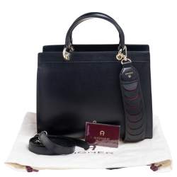 Pre Owned Aigner Black Leather Medium Carol Tote