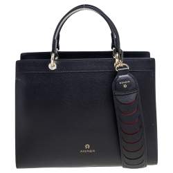 Aigner Black Leather Medium Carol Tote Aigner TLC