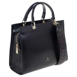 Pre Owned Aigner Black Leather Medium Carol Tote