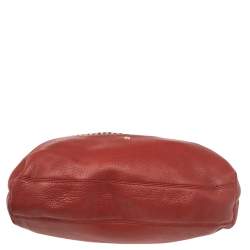 Pre Owned Aigner Beige/Red Signature Canvas and Leather Top Zip Hobo