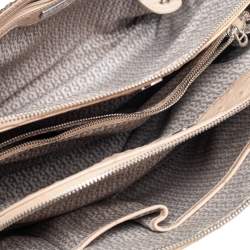 Pre Owned Aigner Beige Ostrich Embossed Leather Double Zip Satchel
