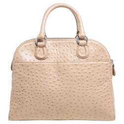 Pre Owned Aigner Beige Ostrich Embossed Leather Double Zip Satchel