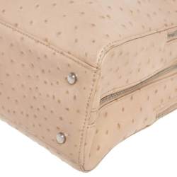 Pre Owned Aigner Beige Ostrich Embossed Leather Double Zip Satchel
