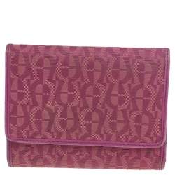 Aigner Magenta Signature Canvas and Leather Trifold Wallet