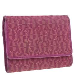 Aigner Magenta Signature Canvas and Leather Trifold Wallet