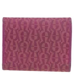 Aigner Magenta Signature Canvas and Leather Trifold Wallet