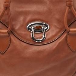 Pre Owned Aigner Brown Leather Flap Satchel