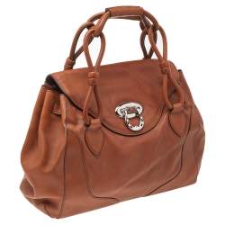 Pre Owned Aigner Brown Leather Flap Satchel