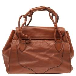 Pre Owned Aigner Brown Leather Flap Satchel