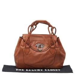 Pre Owned Aigner Brown Leather Flap Satchel
